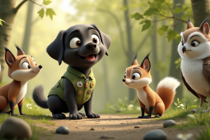 In a sunny forest clearing Benny meets a group of